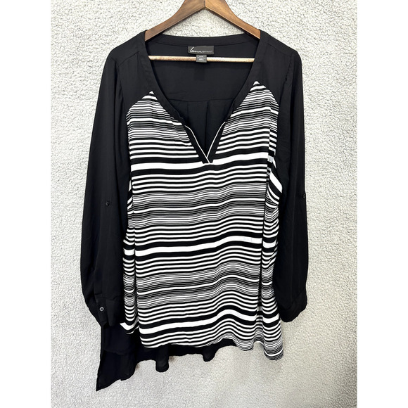 Lane Bryant Top womens 22/24 Black Striped Asymmetrical Hem Fairy Whimsigoth - Picture 1 of 6